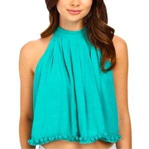 LOVERS & FRIENDS Pom Pom Halter Crop Top Botanic S